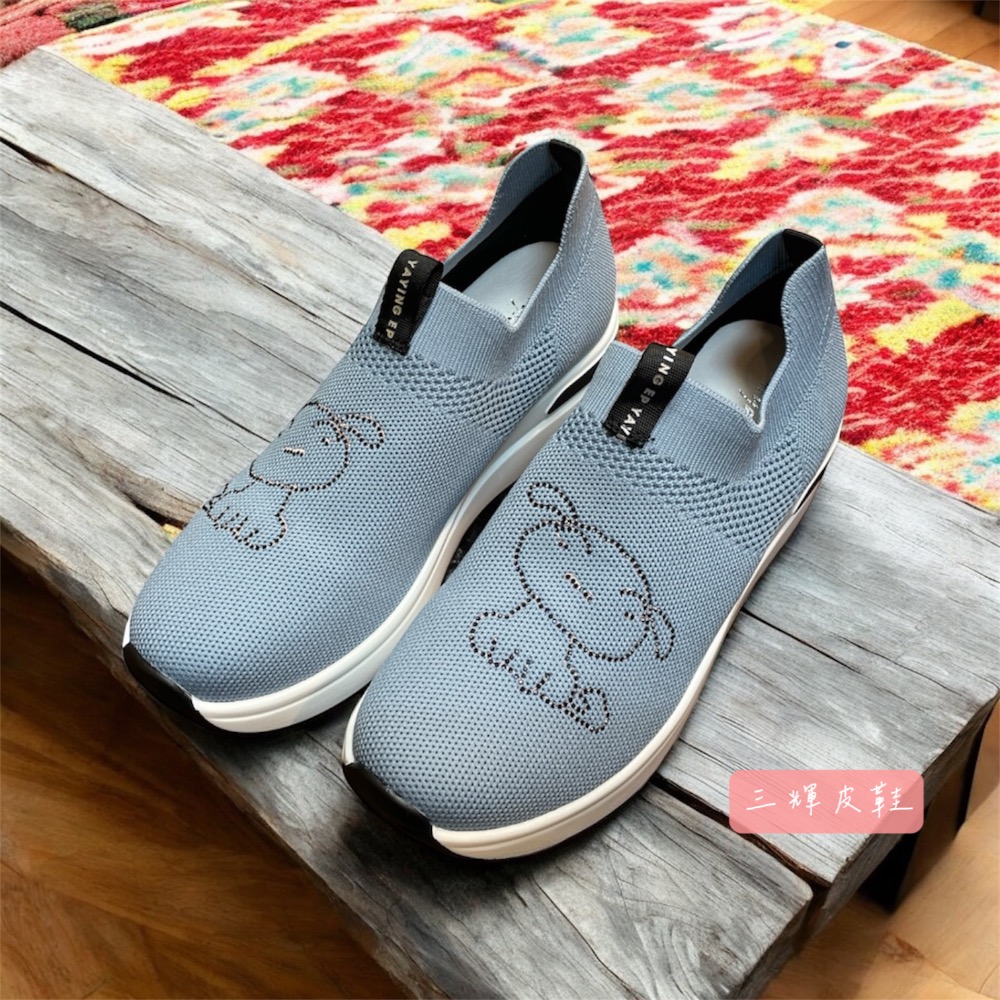三輝皮鞋蠟筆小新小白 狗狗水鑽真皮內增高襪套式針織厚底休閒鞋 免綁帶超輕量透氣增高鞋彈性編織運動鞋 飛織網布懶人鞋-細節圖5