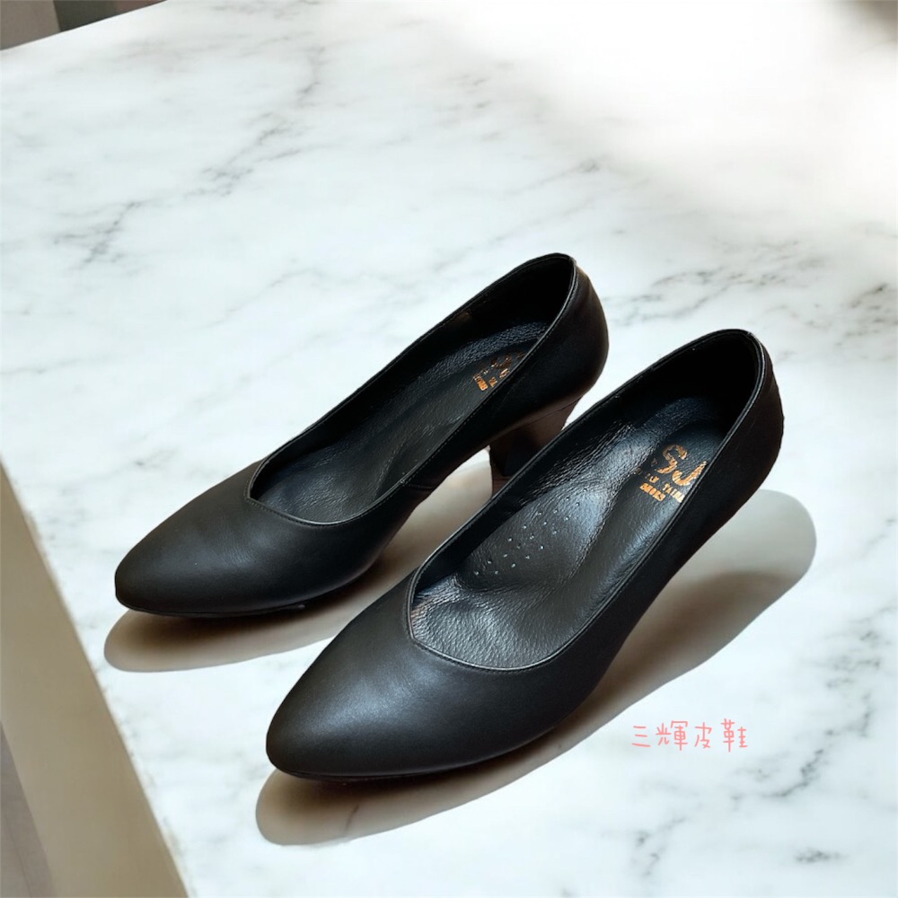 三輝皮鞋台灣製全真皮 羊皮V口尖頭素面基本款跟鞋 木頭跟 低跟鞋中跟鞋粗跟高跟鞋寬楦拇指外翻手工鞋訂製款訂做上班鞋MIT-細節圖4