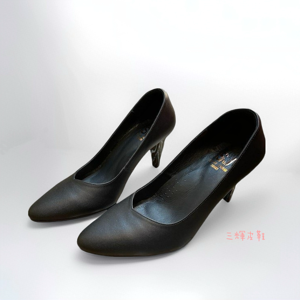 三輝皮鞋台灣製全真皮 羊皮V口尖頭素面基本款跟鞋 木頭跟 低跟鞋中跟鞋粗跟高跟鞋寬楦拇指外翻手工鞋訂製款訂做上班鞋MIT-細節圖7
