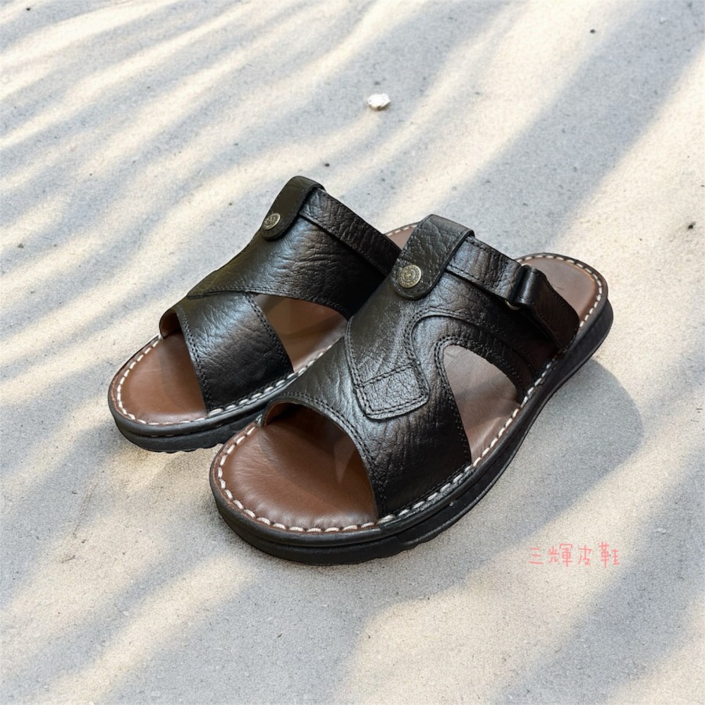 三輝皮鞋🇹🇼台灣製造 MIT 全真皮 兩用氣墊涼鞋 牛皮涼鞋 老師傅手工鞋 真皮涼鞋 2way拖鞋 現貨加預購-細節圖3