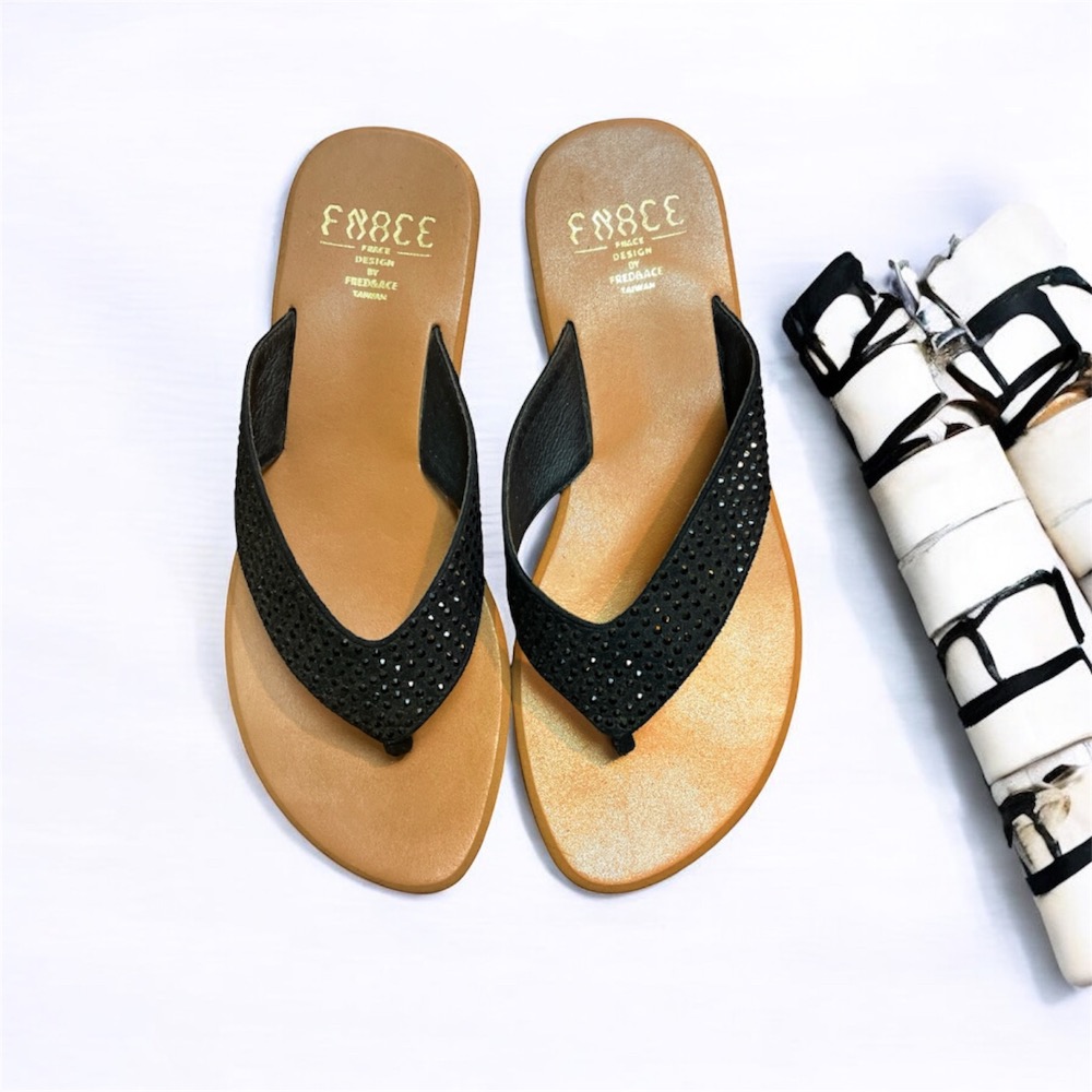 三輝皮鞋台灣製設計師fnace超輕量燙鑽真皮夾腳拖鞋 水鑽厚底楔型鞋平底拖鞋防水台增高鞋 加小尺碼小腳 限量款現貨MIT-細節圖5