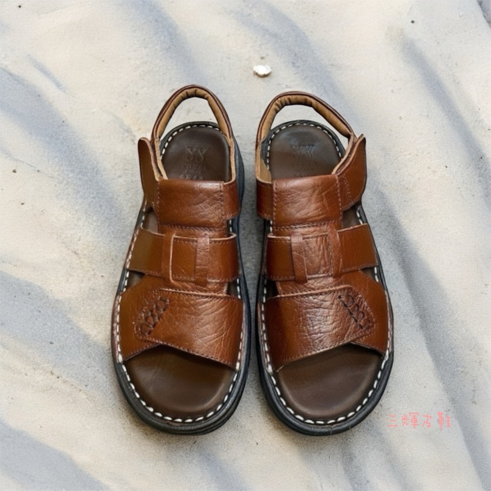三輝皮鞋🇹🇼台灣製 牛皮涼鞋 氣墊涼鞋 真皮涼鞋 MIT 老師傅手工鞋 鞋底縫製 編織涼鞋 涼鞋男 男涼拖 父親節-細節圖4