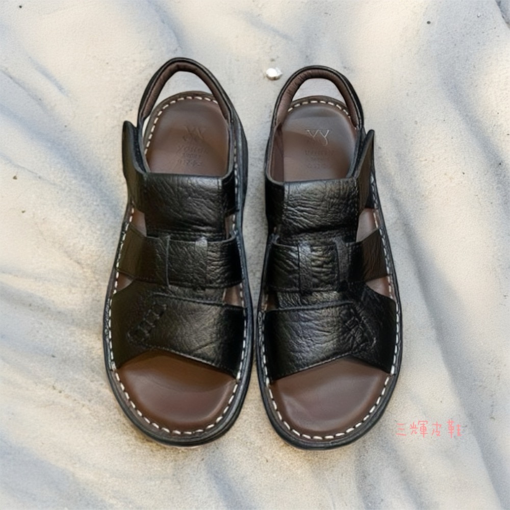 三輝皮鞋🇹🇼台灣製 牛皮涼鞋 氣墊涼鞋 真皮涼鞋 MIT 老師傅手工鞋 鞋底縫製 編織涼鞋 涼鞋男 男涼拖 父親節-細節圖5