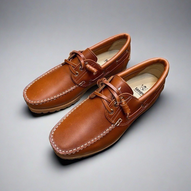 三輝皮鞋台灣製全真皮 牛皮免綁帶鞋底縫製經典雷根鞋 輕量化油蠟手工縫線款軟底休閒鞋帆船鞋 深咖啡/焦糖棕/白 現貨加預購-細節圖5