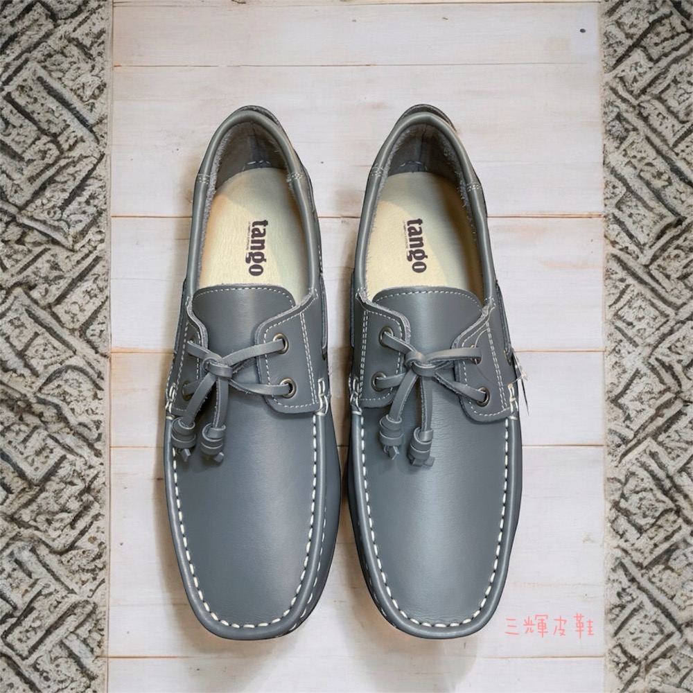 三輝皮鞋台灣製全真皮 牛皮免綁帶經典帆船鞋 獨家訂製鐵灰色 手工男休閒鞋老師傅訂作鞋MIT豆豆鞋雷根鞋樂福鞋開車鞋一腳蹬-細節圖2