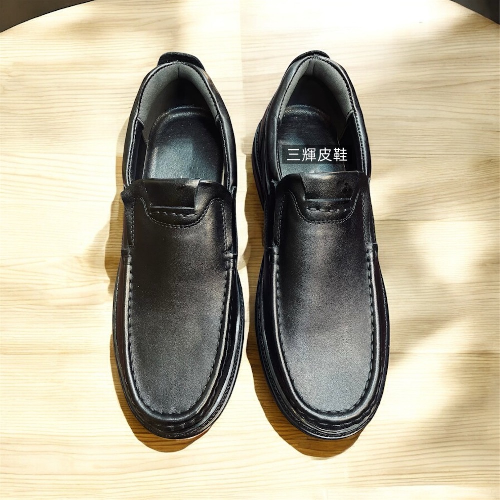 三輝皮鞋全真皮 牛皮免綁帶懶人直套式男皮鞋 上班鞋商務鞋休閒皮鞋爸爸鞋長輩鞋寬楦鞋父親節業務司機學生實習開車鞋旅遊-細節圖2