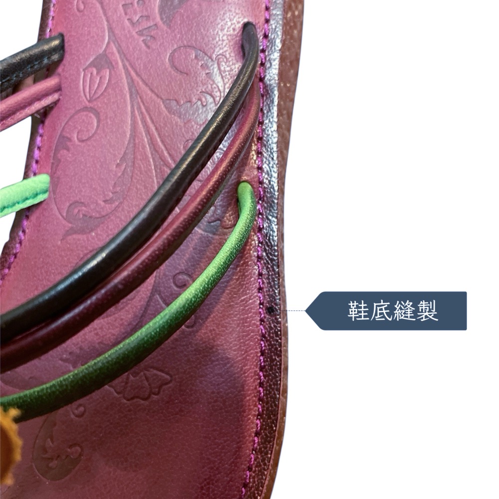 三輝皮鞋🇹🇼台灣製全真皮 牛皮立體雕花文創手工細帶夾腳平底拖鞋 MIT手作鞋 老師傅鞋底縫製防滑生膠鞋底女厚底拖鞋-細節圖6