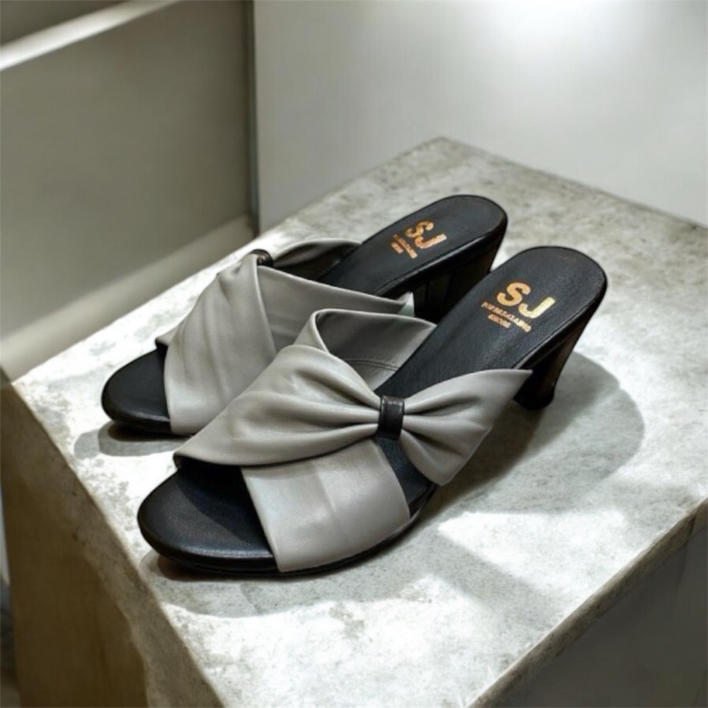 三輝皮鞋台灣製全真皮 柔軟羊皮扭結蝴蝶結尖頭粗跟高跟拖鞋 女中跟圓頭皺摺穆勒魚口涼拖鞋 MIT手工鞋 優雅氣質高跟涼鞋-細節圖3