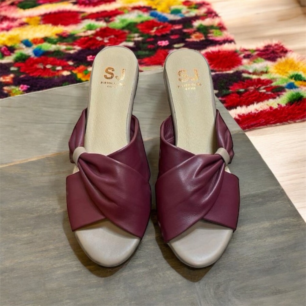 三輝皮鞋台灣製全真皮 柔軟羊皮扭結蝴蝶結尖頭粗跟高跟拖鞋 女中跟圓頭皺摺穆勒魚口涼拖鞋 MIT手工鞋 優雅氣質高跟涼鞋-細節圖4