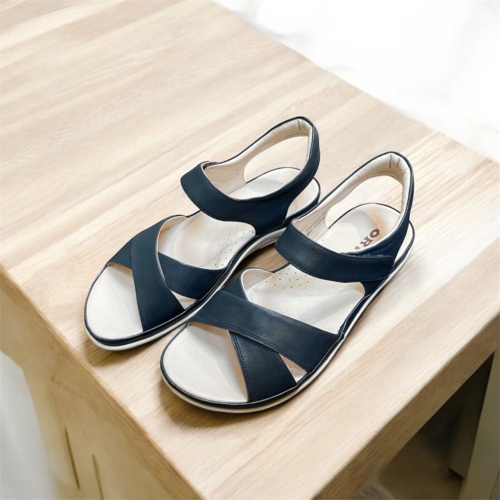 綠36/藍35、40/三輝皮鞋全真皮ORIS膨膨柔軟牛皮足弓支撐交叉素色氣墊平底涼鞋 寬楦拇指外翻女涼拖坡跟涼鞋厚底涼鞋-細節圖2