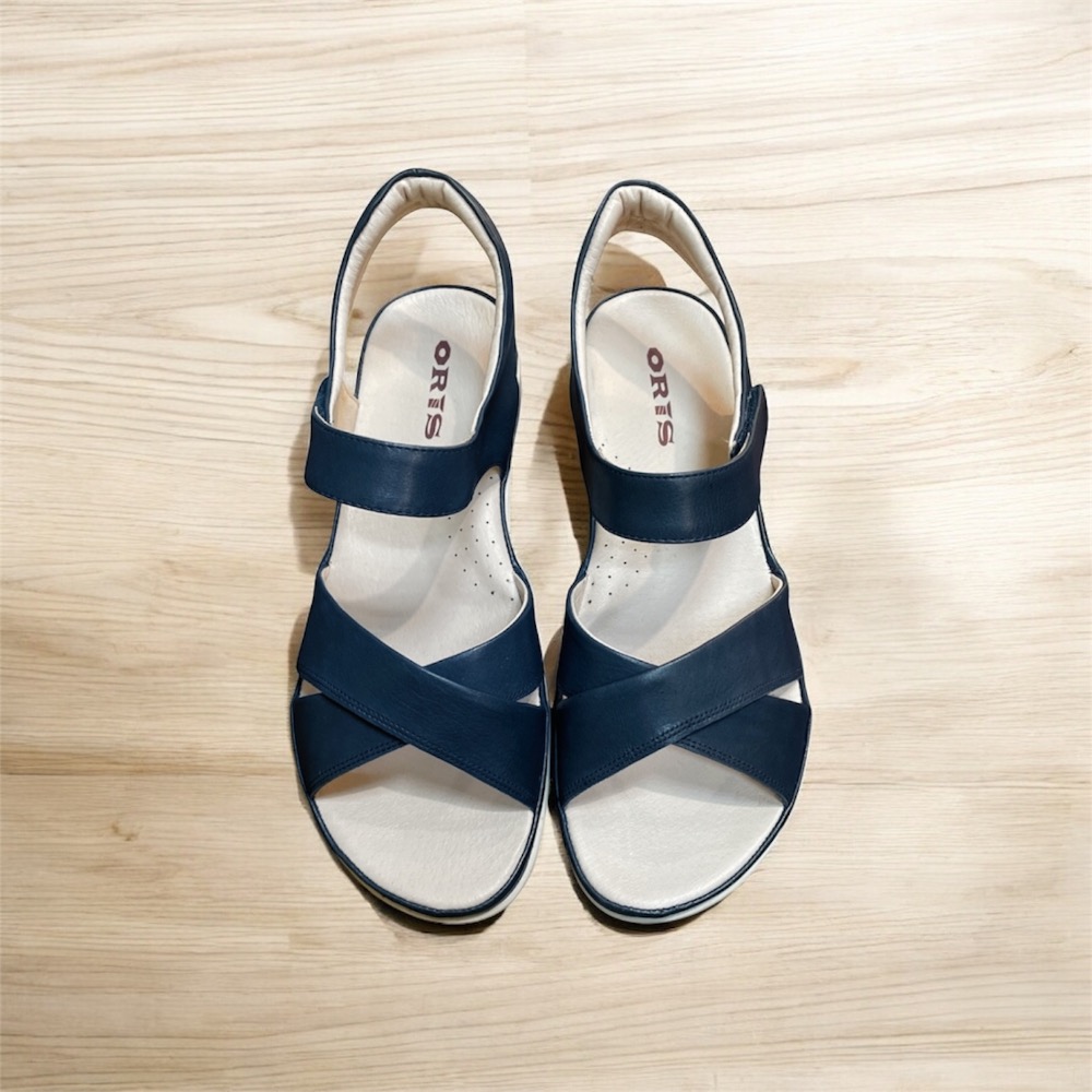 綠36/藍35、40/三輝皮鞋全真皮ORIS膨膨柔軟牛皮足弓支撐交叉素色氣墊平底涼鞋 寬楦拇指外翻女涼拖坡跟涼鞋厚底涼鞋-細節圖3