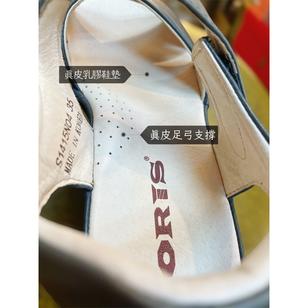 綠36/藍35、40/三輝皮鞋全真皮ORIS膨膨柔軟牛皮足弓支撐交叉素色氣墊平底涼鞋 寬楦拇指外翻女涼拖坡跟涼鞋厚底涼鞋-細節圖5