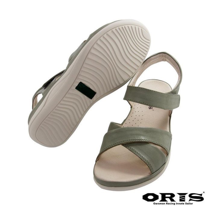 綠36/藍35、40/三輝皮鞋全真皮ORIS膨膨柔軟牛皮足弓支撐交叉素色氣墊平底涼鞋 寬楦拇指外翻女涼拖坡跟涼鞋厚底涼鞋-細節圖9