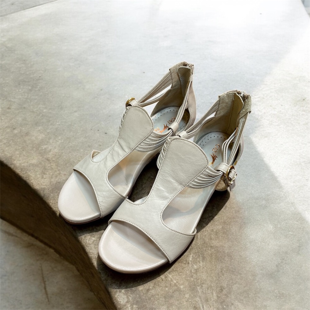 零碼22、22.5/三輝皮鞋台灣製全真皮 柔軟小羊皮足弓支撐工字後包式平底涼鞋 MIT手工鞋 T字木頭低跟坡跟楔型女涼拖-細節圖3