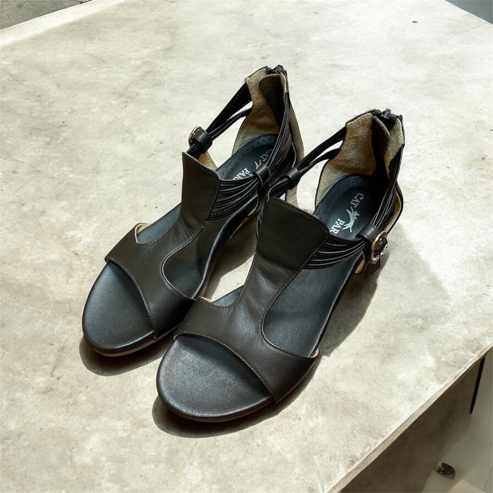 零碼22、22.5/三輝皮鞋台灣製全真皮 柔軟小羊皮足弓支撐工字後包式平底涼鞋 MIT手工鞋 T字木頭低跟坡跟楔型女涼拖-細節圖4