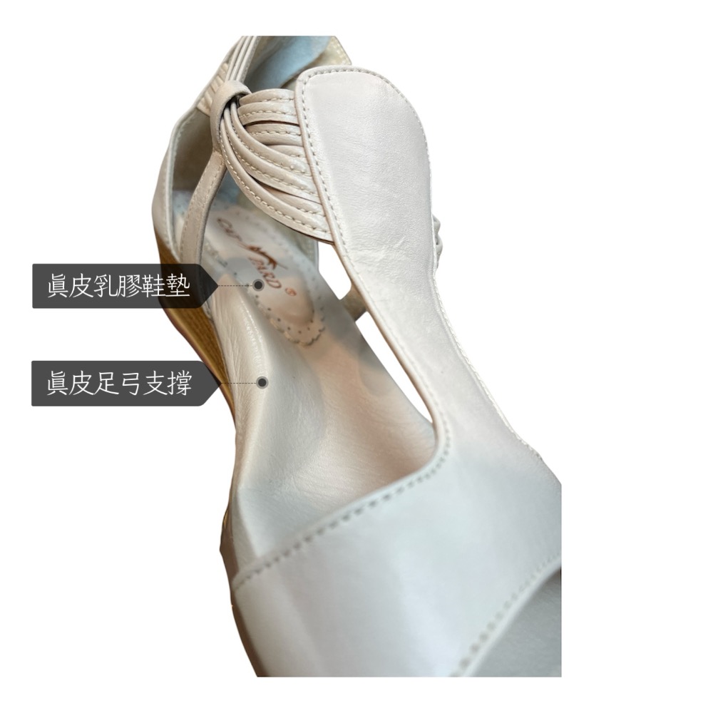 零碼22、22.5/三輝皮鞋台灣製全真皮 柔軟小羊皮足弓支撐工字後包式平底涼鞋 MIT手工鞋 T字木頭低跟坡跟楔型女涼拖-細節圖8