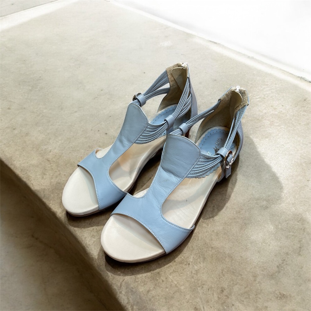 零碼22、22.5/三輝皮鞋台灣製全真皮 柔軟小羊皮足弓支撐工字後包式平底涼鞋 MIT手工鞋 T字木頭低跟坡跟楔型女涼拖-規格圖11