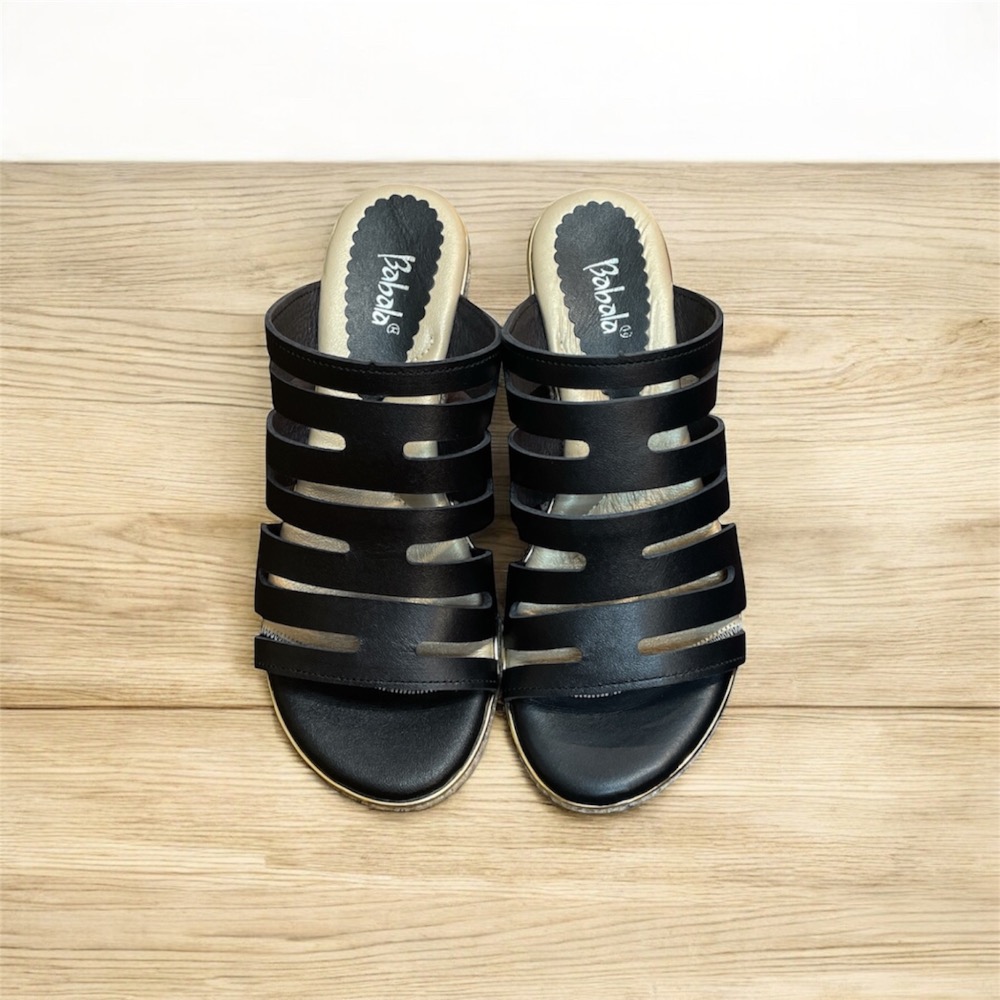 三輝皮鞋台灣製全真皮 牛皮超輕量足弓支撐橫條簍空深口厚底楔型跟拖鞋 babala高台高跟平底拖鞋增高鞋寬楦女涼拖鞋MIT-細節圖6