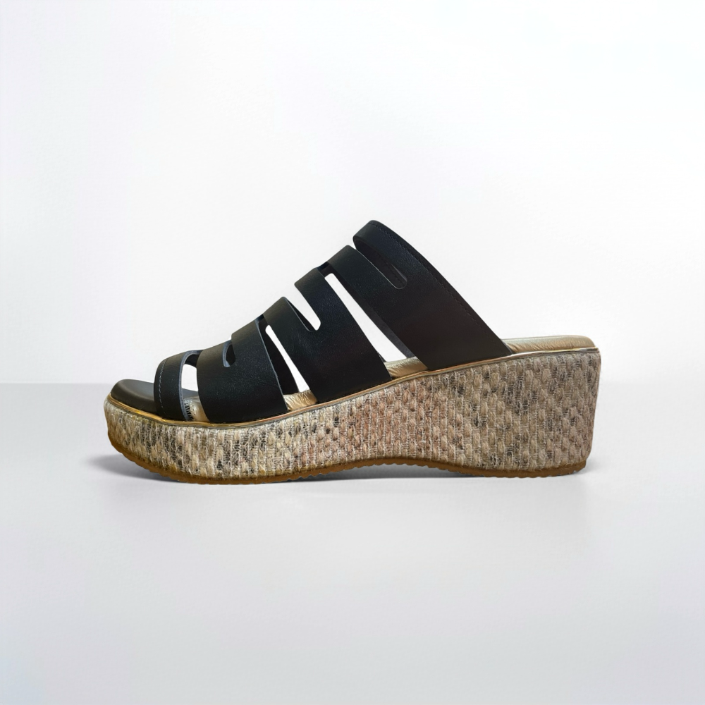 三輝皮鞋台灣製全真皮 牛皮超輕量足弓支撐橫條簍空深口厚底楔型跟拖鞋 babala高台高跟平底拖鞋增高鞋寬楦女涼拖鞋MIT-細節圖8