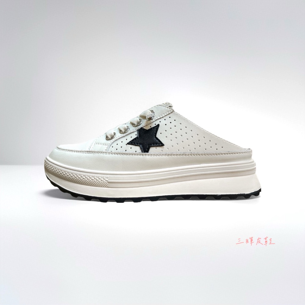 三輝皮鞋全真皮 牛皮超輕量免綁帶水鑽星星透氣洞洞女穆勒鞋休閒鞋 包頭拖鞋半拖鞋厚底懶人鞋小白鞋厚底鬆糕無後跟女涼拖滑板鞋-規格圖8