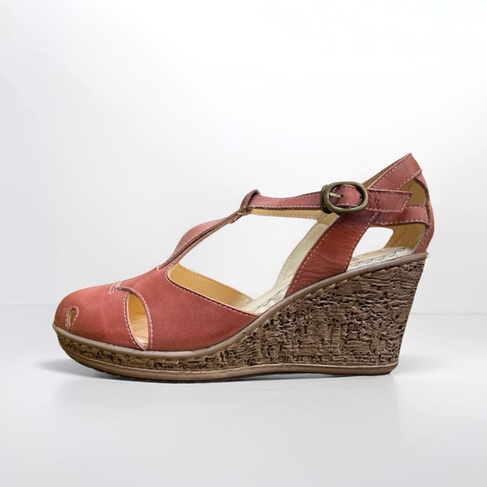 三輝皮鞋台灣製全真皮 牛皮超輕量鞋底縫製T字簍空天然軟木楔型高跟鞋 包頭高台厚底增高涼鞋 MIT手工鞋 一字瑪莉珍女鞋-細節圖6