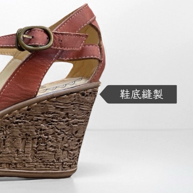三輝皮鞋台灣製全真皮 牛皮超輕量鞋底縫製T字簍空天然軟木楔型高跟鞋 包頭高台厚底增高涼鞋 MIT手工鞋 一字瑪莉珍女鞋-細節圖8