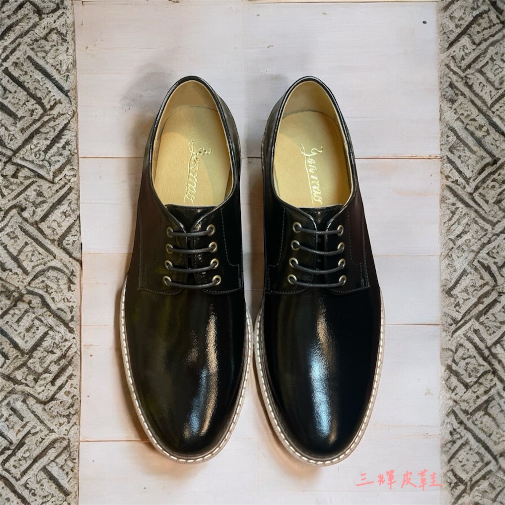 三輝皮鞋台灣製全真皮 英式牛皮防水亮面圓頭綁帶德比鞋馬丁鞋 英倫漆皮紳士牛津鞋MIT手工鞋寬楦男皮鞋上班鞋商務婚鞋-細節圖2