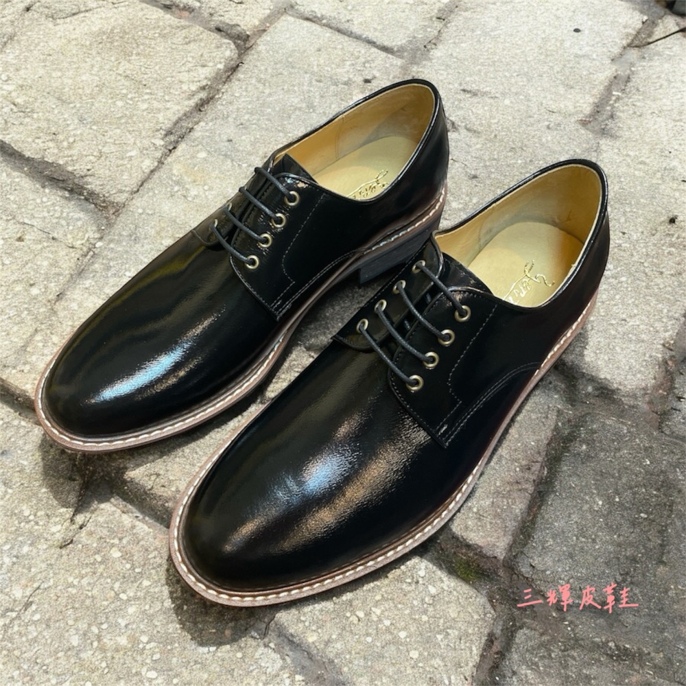 三輝皮鞋台灣製全真皮 英式牛皮防水亮面圓頭綁帶德比鞋馬丁鞋 英倫漆皮紳士牛津鞋MIT手工鞋寬楦男皮鞋上班鞋商務婚鞋-細節圖3