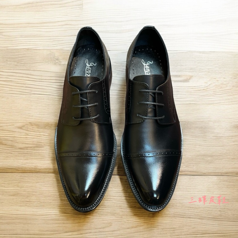 三輝皮鞋台灣製 真皮德比鞋 真皮牛津鞋 牛皮英倫一字橫紋素面尖頭布洛克雕花三接頭綁帶男皮鞋 MIT手工鞋紳士商務上班婚鞋-細節圖2