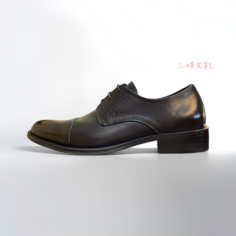 三輝皮鞋台灣製 真皮德比鞋 真皮牛津鞋 牛皮英倫一字橫紋素面尖頭布洛克雕花三接頭綁帶男皮鞋 MIT手工鞋紳士商務上班婚鞋-細節圖3