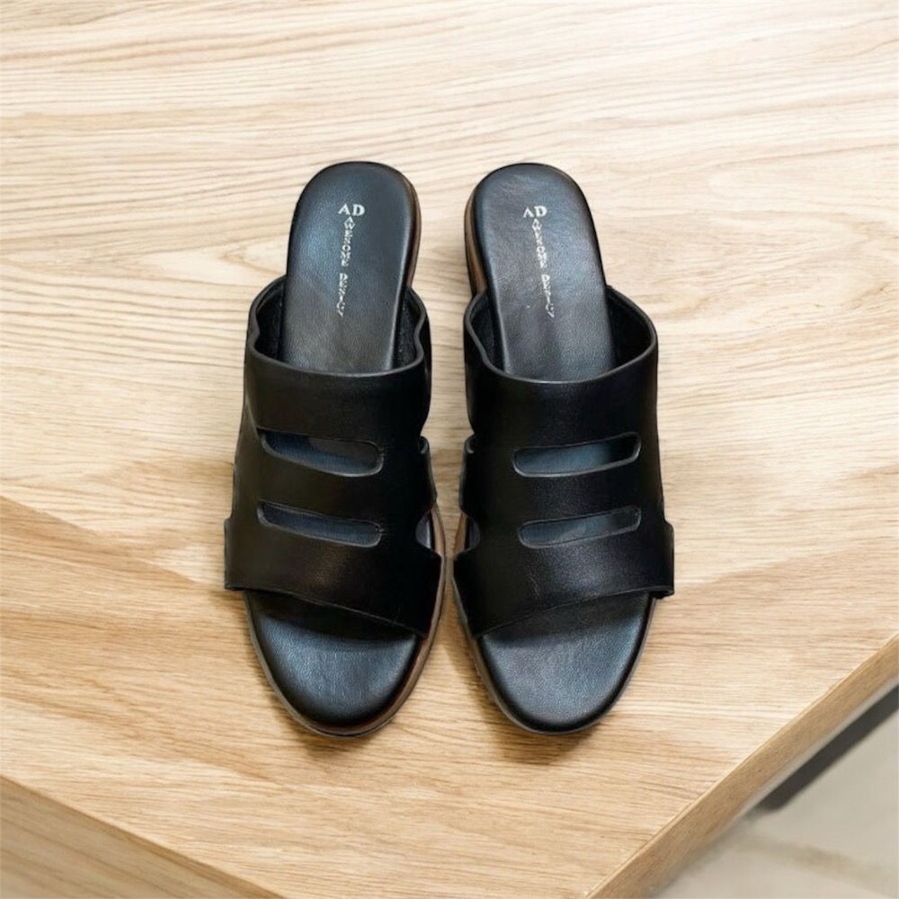 三輝皮鞋台灣製全真皮 不氧化底台 柔軟羊皮尖頭鏤空粗跟中跟鞋 圓頭簍空高跟拖鞋 牛皮女涼拖鞋 零碼特價現貨MIT-細節圖4