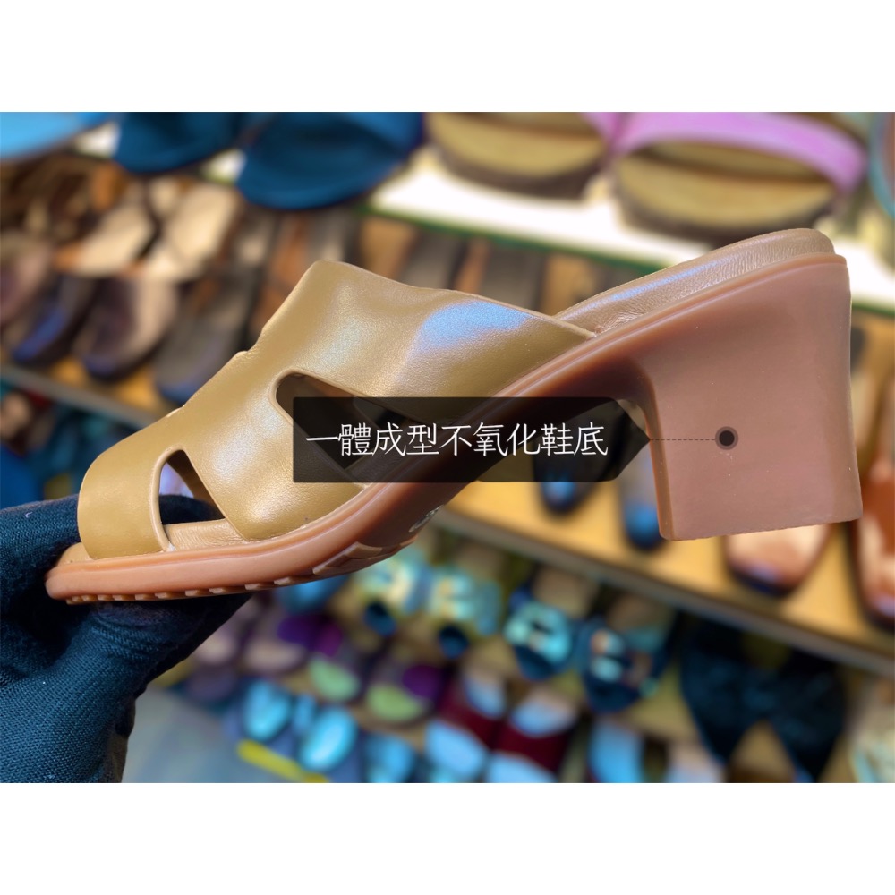 三輝皮鞋台灣製全真皮 不氧化底台 柔軟羊皮尖頭鏤空粗跟中跟鞋 圓頭簍空高跟拖鞋 牛皮女涼拖鞋 零碼特價現貨MIT-細節圖10