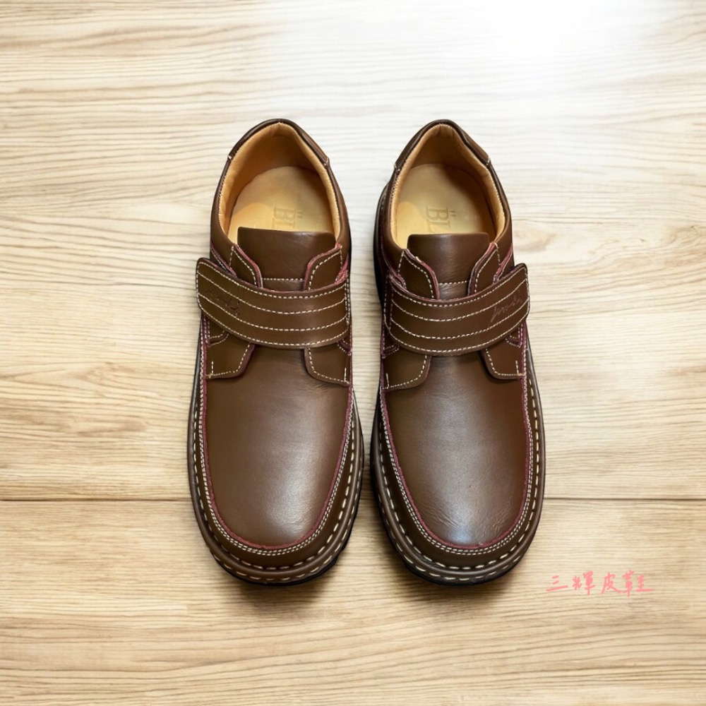 三輝皮鞋台灣製全真皮 BLEWS牛皮專利輕量化雙氣墊休閒鞋 鞋底縫製固特異 MIT老師傅手工鞋 免綁帶工作旅遊安全鞋-細節圖3