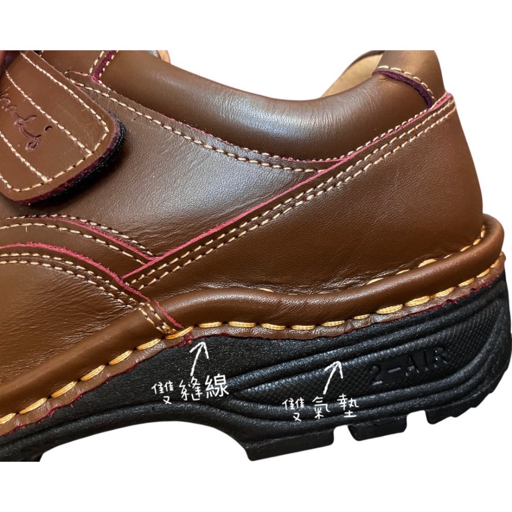 三輝皮鞋台灣製全真皮 BLEWS牛皮專利輕量化雙氣墊休閒鞋 鞋底縫製固特異 MIT老師傅手工鞋 免綁帶工作旅遊安全鞋-細節圖4