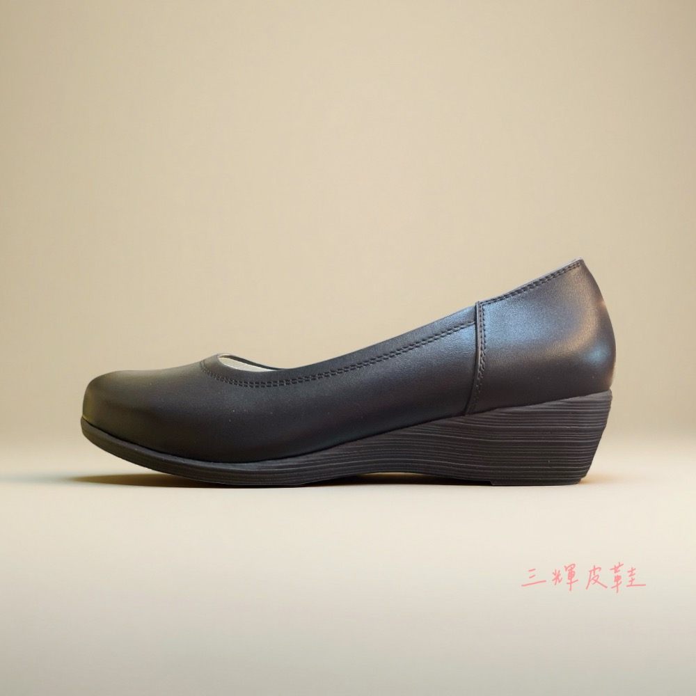 三輝皮鞋台灣製全真皮 牛皮圓頭素面足弓支撐楔型鞋平底鞋 MIT手工鞋坡跟鞋低跟鞋女上班鞋空姐鞋包鞋厚底鞋大尺碼小尺碼女鞋-細節圖4