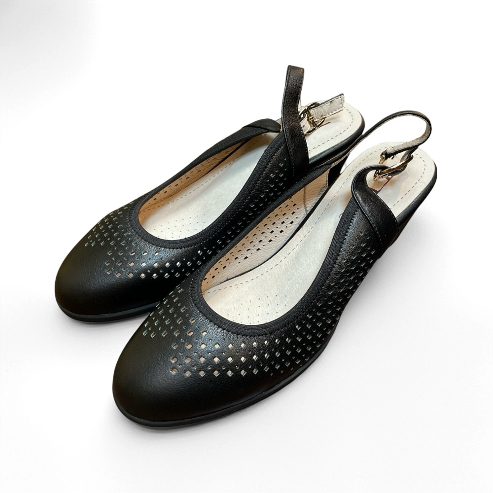 三輝皮鞋台灣製全真皮 牛皮雷射雕花簍空圓頭後空粗跟高跟鞋 MIT 包頭涼鞋 羊皮鏤空洞洞透氣靜音中跟低跟高跟涼鞋限量-細節圖4
