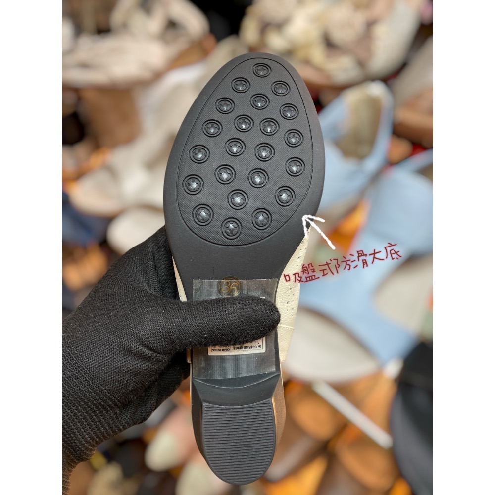 三輝皮鞋台灣製 真皮高跟鞋 真皮涼鞋 真皮跟鞋 包頭涼鞋 前包後空 MIT 牛皮雕花簍空圓頭鏤空洞洞後帶粗跟穆勒中跟鞋-細節圖8