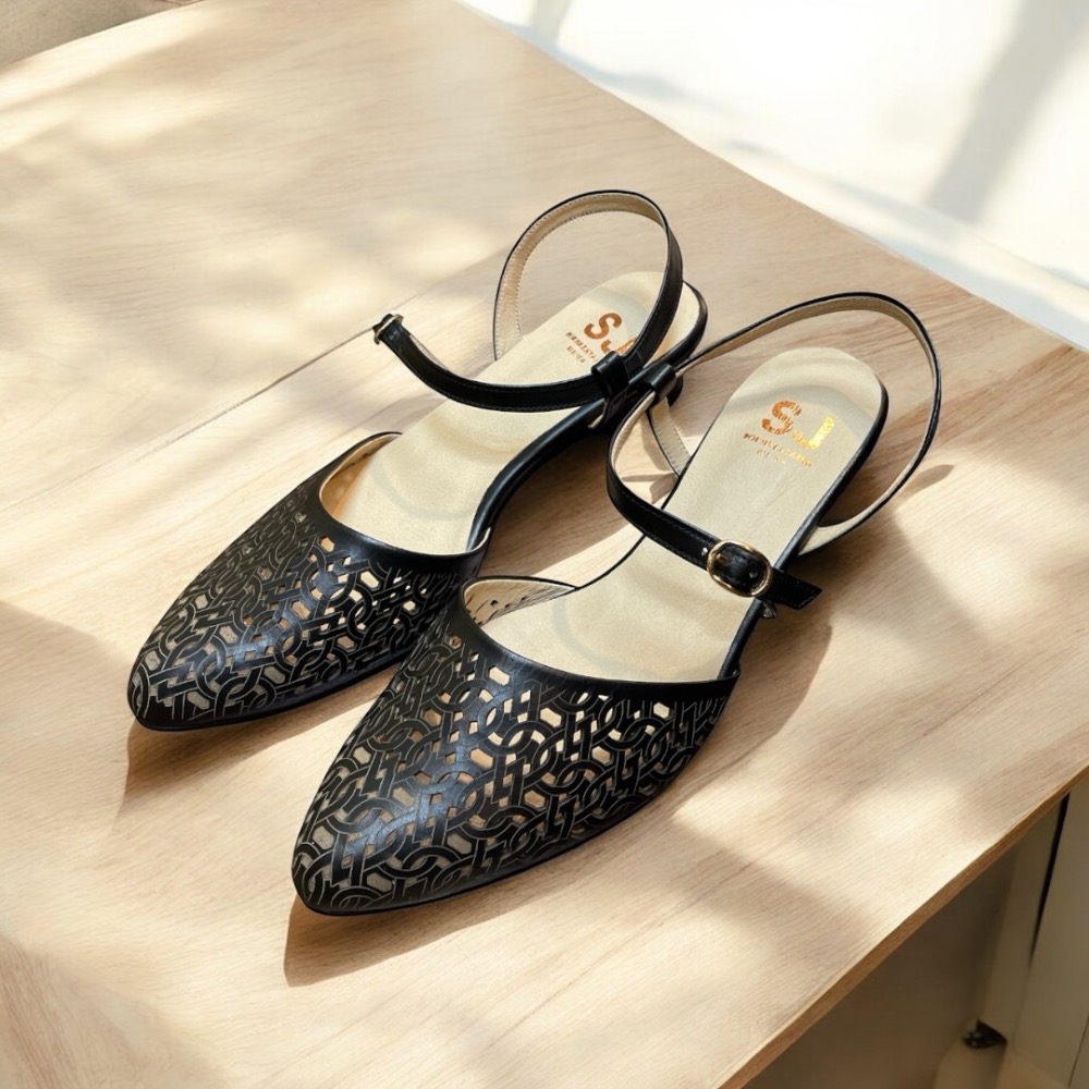 三輝皮鞋台灣製全真皮 羊皮雷射雕刻簍空尖頭繞踝細帶穆勒粗跟低跟鞋 MIT透氣洞洞雕花中跟高跟包頭涼鞋羅馬涼鞋後空高跟鞋-細節圖5