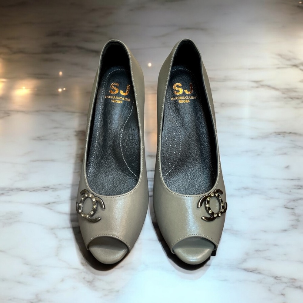 三輝皮鞋台灣製全真皮 羊皮水鑽銀飾魚口足弓支撐中跟細跟高跟鞋 MIT手工鞋 小香風金屬粗跟低跟鞋露趾跟鞋寬楦宴會淑女涼鞋-細節圖3