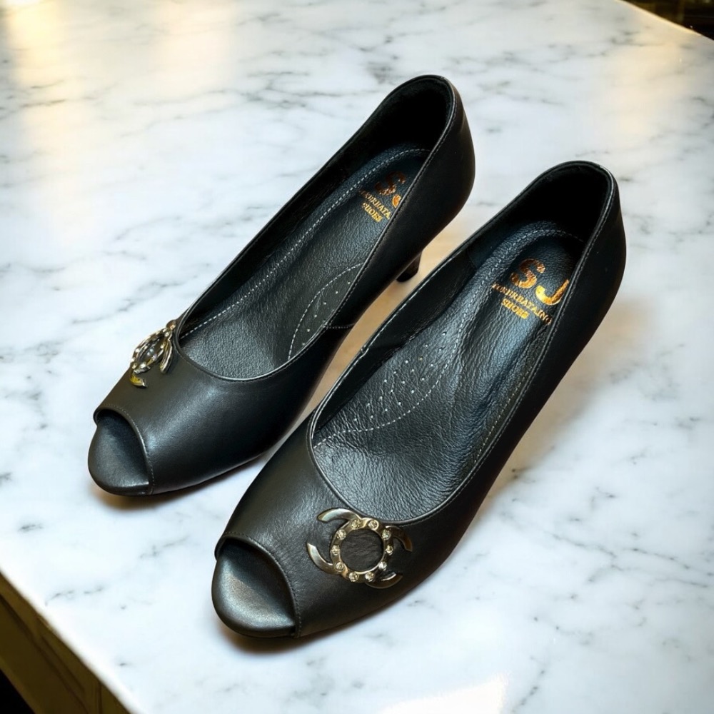 三輝皮鞋台灣製全真皮 羊皮水鑽銀飾魚口足弓支撐中跟細跟高跟鞋 MIT手工鞋 小香風金屬粗跟低跟鞋露趾跟鞋寬楦宴會淑女涼鞋-細節圖5