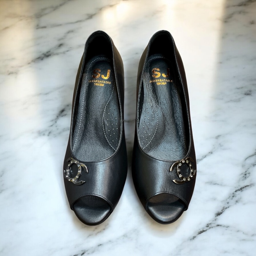 三輝皮鞋台灣製全真皮 羊皮水鑽銀飾魚口足弓支撐中跟細跟高跟鞋 MIT手工鞋 小香風金屬粗跟低跟鞋露趾跟鞋寬楦宴會淑女涼鞋-細節圖6