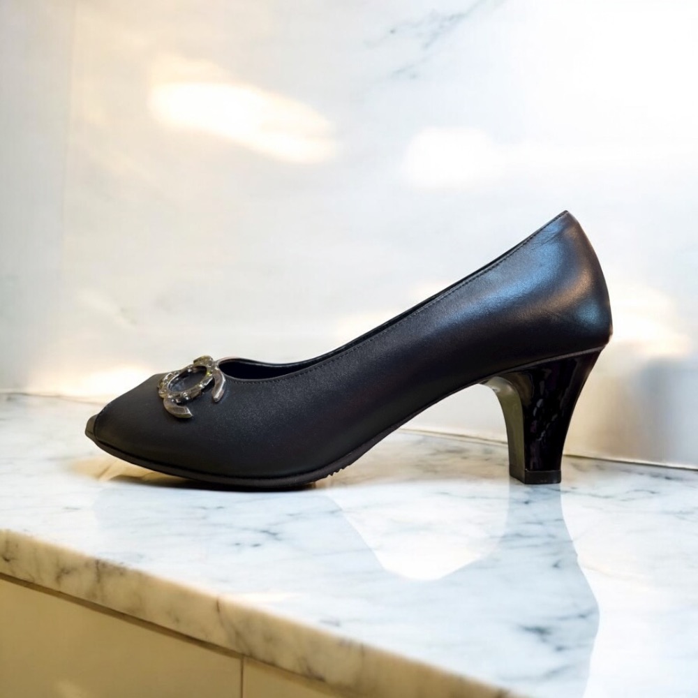 三輝皮鞋台灣製全真皮 羊皮水鑽銀飾魚口足弓支撐中跟細跟高跟鞋 MIT手工鞋 小香風金屬粗跟低跟鞋露趾跟鞋寬楦宴會淑女涼鞋-細節圖7