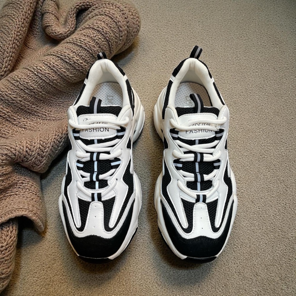 三輝皮鞋DONNA 牛皮輕量綁帶款韓國真皮休閒鞋老爹鞋厚底休閒鞋 真皮運動鞋鬆糕鞋增高鞋厚底運動鞋正韓黑白熊貓鞋韓國製-細節圖2