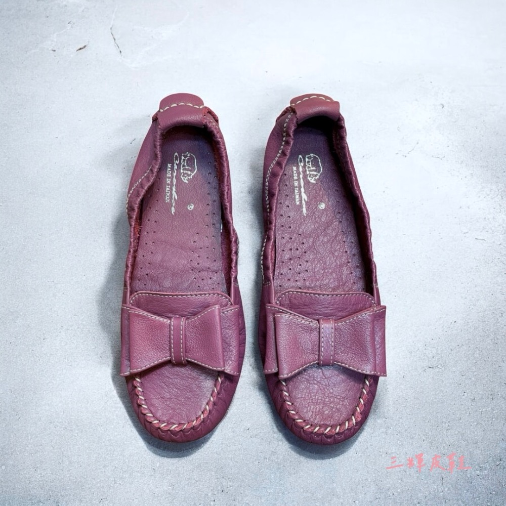 三輝皮鞋台灣製全真皮 MIT牛皮鞋底縫製軟皮軟底可彎曲蝴蝶結莫卡辛 女豆豆鞋休閒鞋平底鞋樂福鞋寬楦女包鞋帆船鞋手工鞋-細節圖2