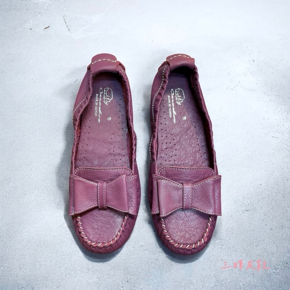 三輝皮鞋MIT台灣製真皮莫卡辛 豆豆鞋女 帆船鞋 平底鞋 樂福鞋 娃娃鞋 包鞋 水洗牛皮鞋底縫製寬楦軟皮軟底蝴蝶結休閒鞋-細節圖2