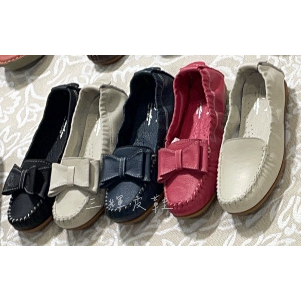 三輝皮鞋MIT台灣製真皮莫卡辛 豆豆鞋女 帆船鞋 平底鞋 樂福鞋 娃娃鞋 包鞋 水洗牛皮鞋底縫製寬楦軟皮軟底蝴蝶結休閒鞋-細節圖7