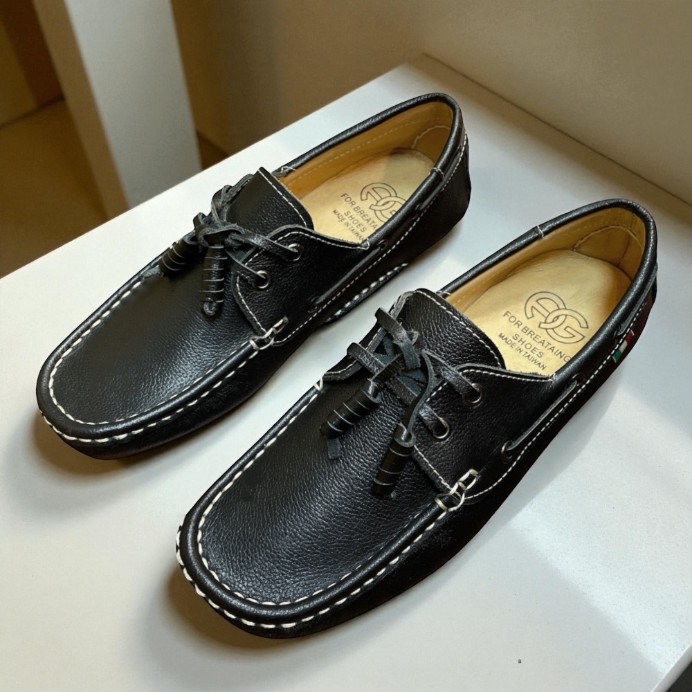 三輝皮鞋台灣製全真皮 MIT手工鞋 牛皮免綁帶鞋底縫製小方頭鞋帶款女豆豆休閒帆船鞋莫卡辛樂福平底懶人開車鞋小尺碼女鞋-細節圖9