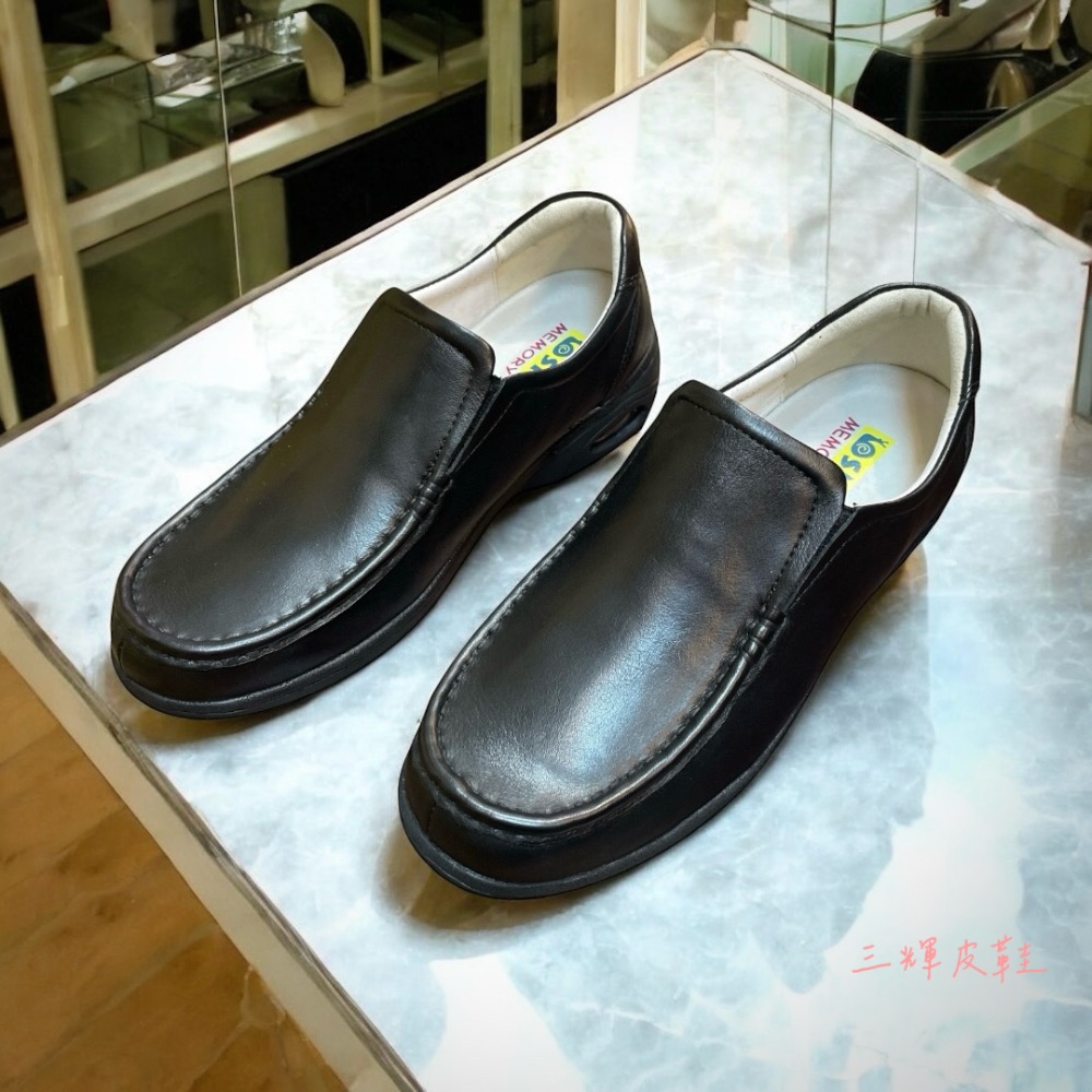 三輝皮鞋SNAIL牛皮鞋底縫製超輕量固特異免綁帶直套式女氣墊皮鞋樂福鞋 蝸牛扁平足足弓支撐足底筋膜炎皮革休閒鞋大尺碼女鞋-細節圖2