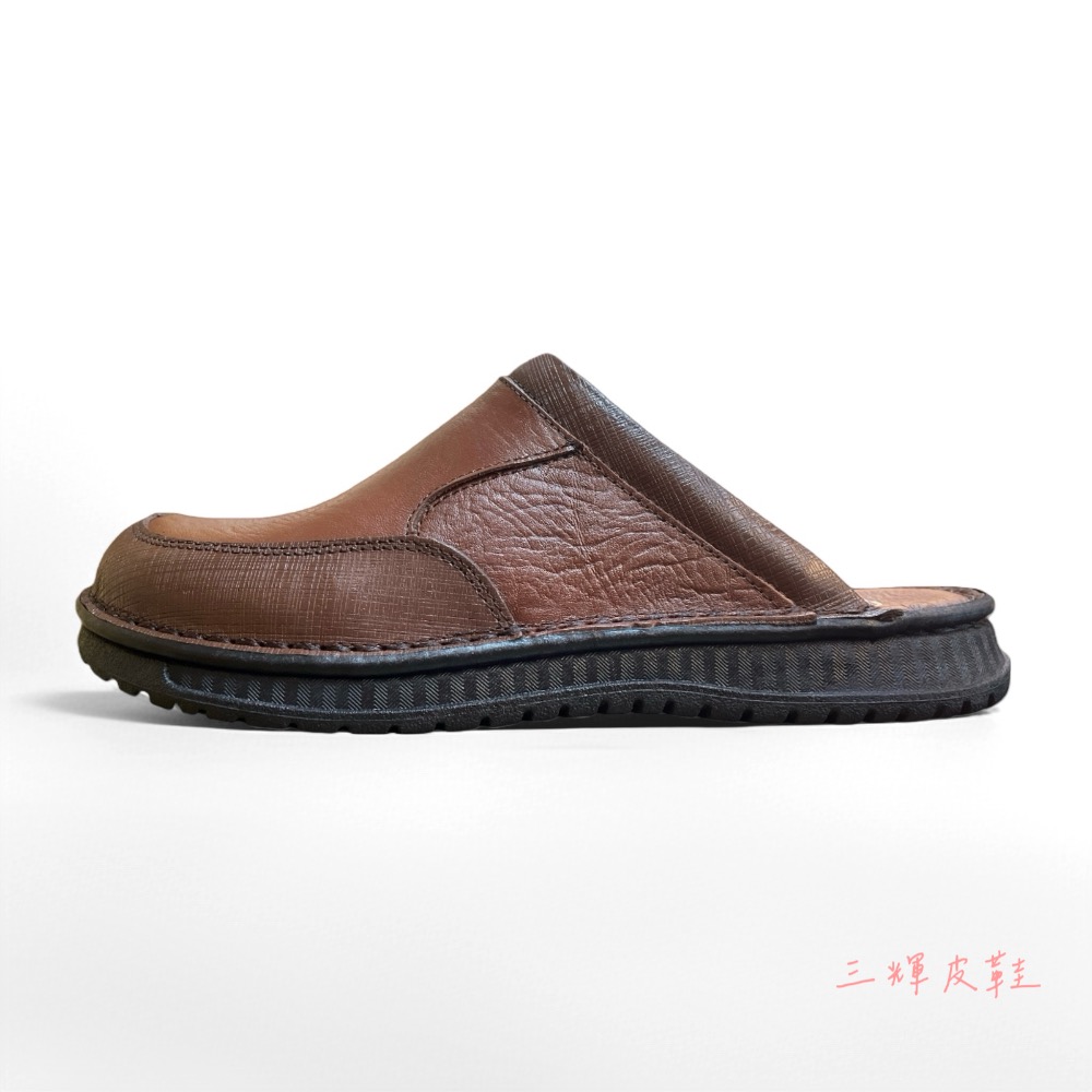 三輝皮鞋老船長台灣製全真皮 MIT 牛皮寬楦氣墊男包頭拖鞋 無後跟護趾前包後空穆勒鞋戶外耐磨防滑止滑拖鞋 老師傅手工鞋-細節圖4