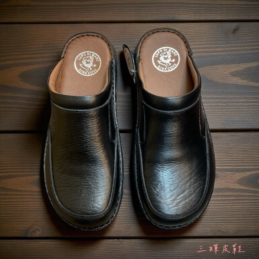 三輝皮鞋老船長台灣製全真皮 MIT 牛皮寬楦氣墊男包頭拖鞋 無後跟護趾前包後空穆勒鞋戶外耐磨防滑止滑拖鞋 老師傅手工鞋-細節圖6